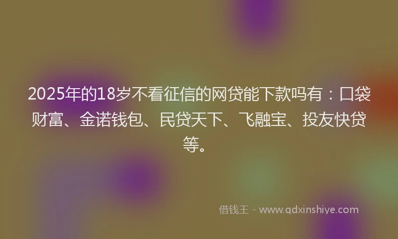 2025年的18岁不看征信的网贷能下款吗有：口袋财富、金诺钱包、民贷天下、飞融宝、投友快贷等。