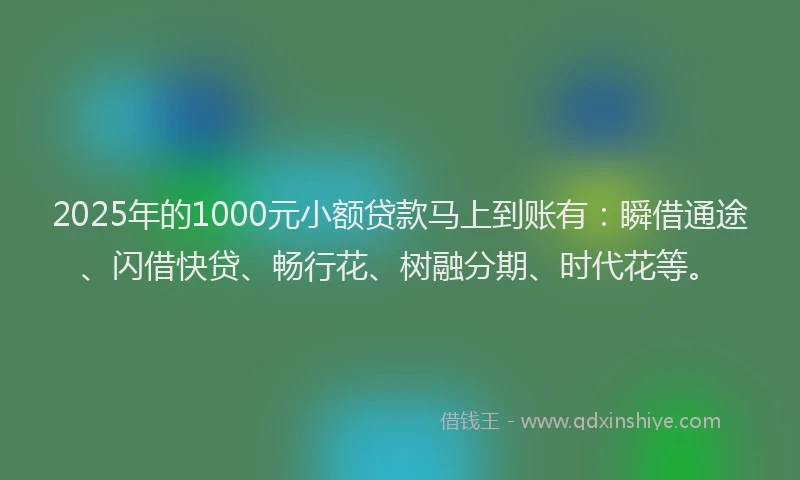 2025年的1000元小额贷款马上到账有：瞬借通途、闪借快贷、畅行花、树融分期、时代花等。