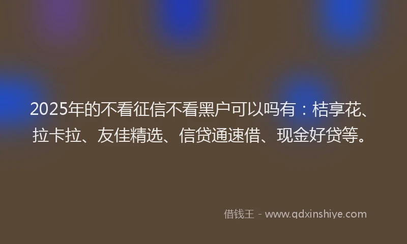 2025年的不看征信不看黑户可以吗有：桔享花、拉卡拉、友佳精选、信贷通速借、现金好贷等。