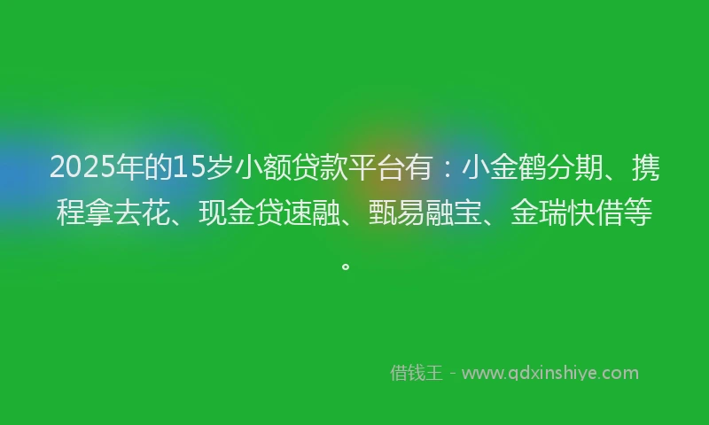 2025年的15岁小额贷款平台有：小金鹤分期、携程拿去花、现金贷速融、甄易融宝、金瑞快借等。