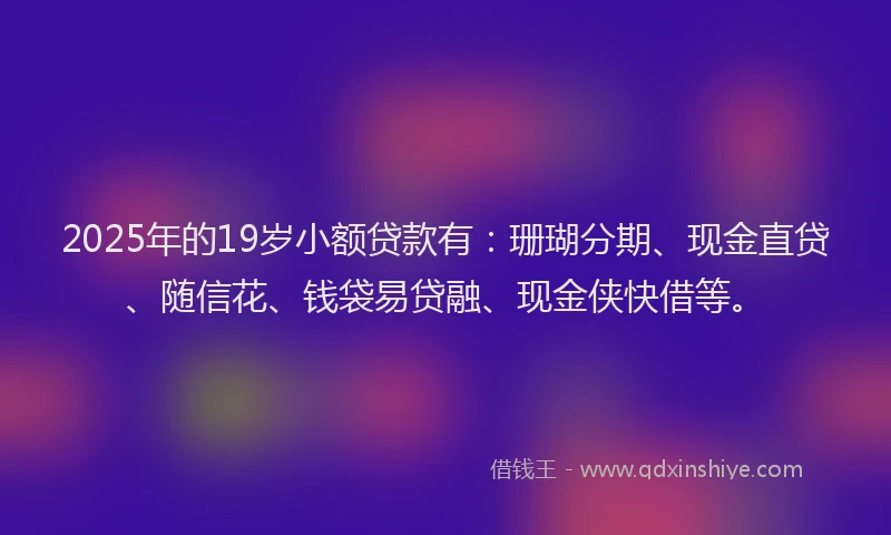 2025年的19岁小额贷款有:珊瑚分期、现金直贷、随信花、钱袋易贷融、现金侠快借等。