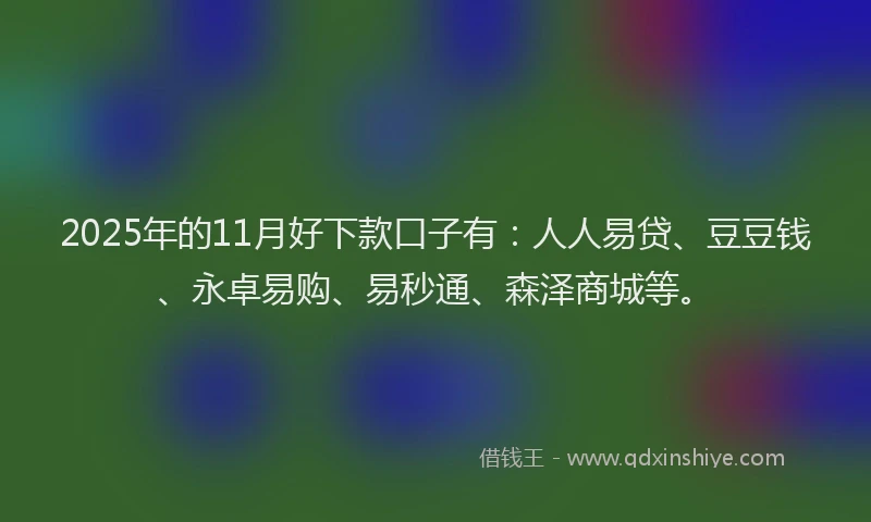 2025年的11月好下款口子有：人人易贷、豆豆钱、永卓易购、易秒通、森泽商城等。