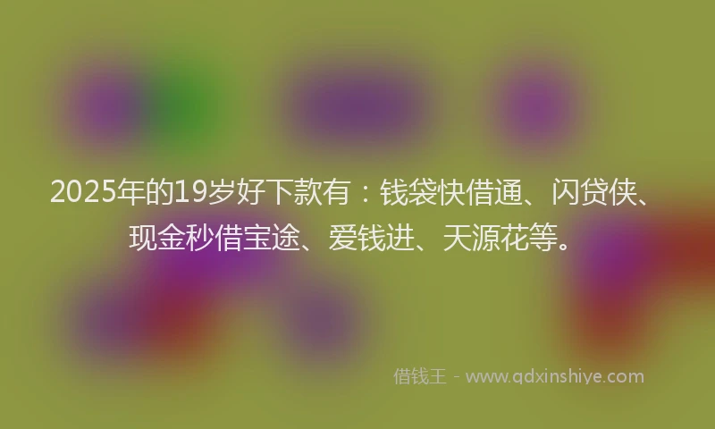 2025年的19岁好下款有：钱袋快借通、闪贷侠、现金秒借宝途、爱钱进、天源花等。
