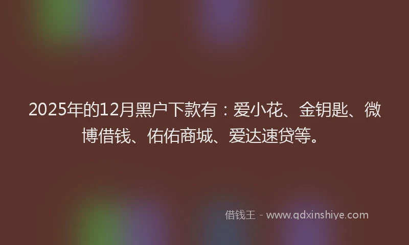 2025年的12月黑户下款有：爱小花、金钥匙、微博借钱、佑佑商城、爱达速贷等。