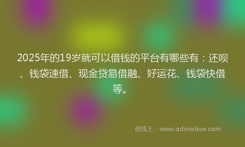 2025年的19岁就可以借钱的平台有哪些有：还呗、钱袋速借、现金贷易借融、好运花、钱袋快借等。