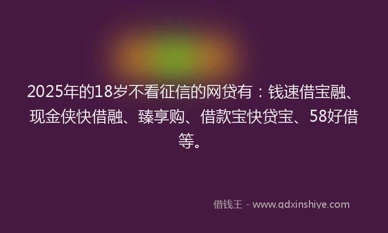 2025年的18岁不看征信的网贷有：钱速借宝融、现金侠快借融、臻享购、借款宝快贷宝、58好借等。
