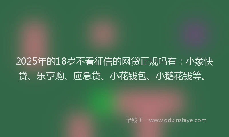 2025年的18岁不看征信的网贷正规吗有：小象快贷、乐享购、应急贷、小花钱包、小鹅花钱等。