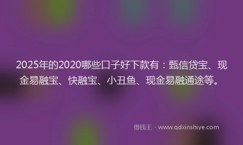 2025年的2020哪些口子好下款有：甄信贷宝、现金易融宝、快融宝、小丑鱼、现金易融通途等。