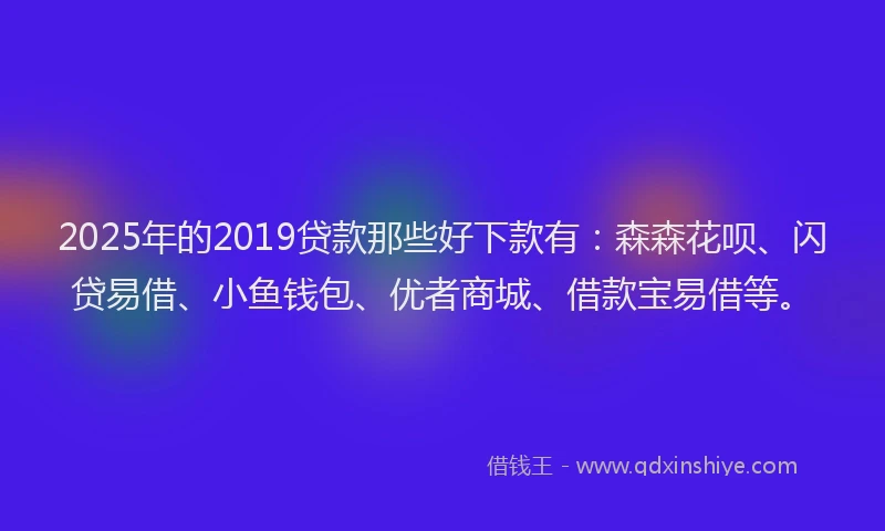 2025年的2019贷款那些好下款有：森森花呗、闪贷易借、小鱼钱包、优者商城、借款宝易借等。