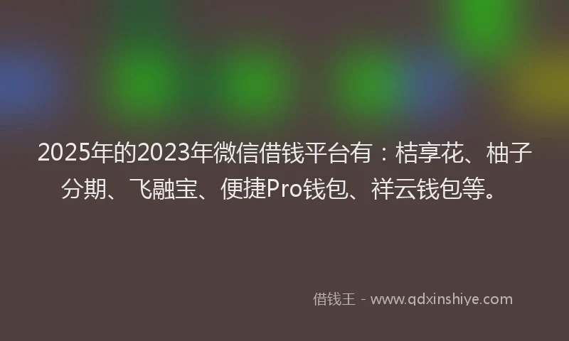 2025年的2023年微信借钱平台有：桔享花、柚子分期、飞融宝、便捷Pro钱包、祥云钱包等。