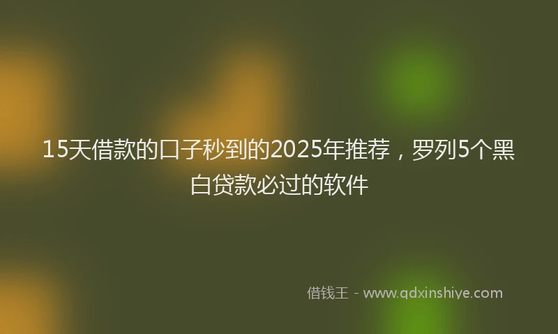 15天借款的口子秒到的2025年推荐，罗列5个黑白贷款必过的软件