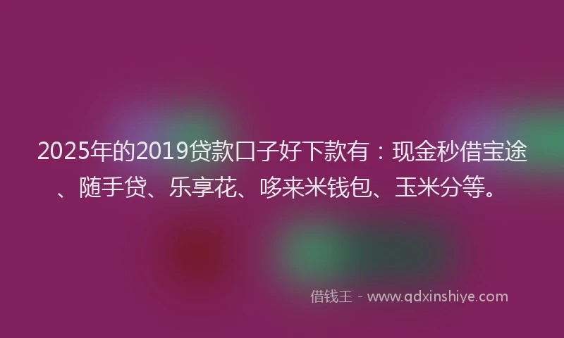 2025年的2019贷款口子好下款有：现金秒借宝途、随手贷、乐享花、哆来米钱包、玉米分等。