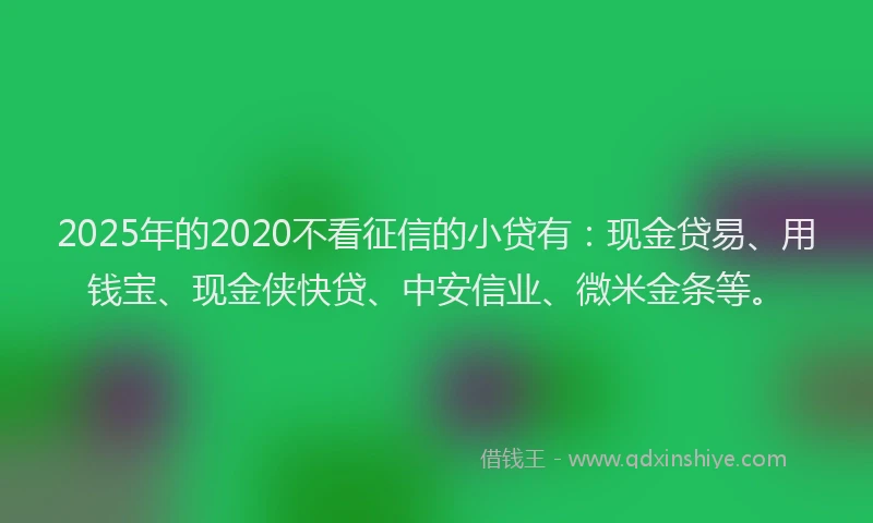 2025年的2020不看征信的小贷有：现金贷易、用钱宝、现金侠快贷、中安信业、微米金条等。