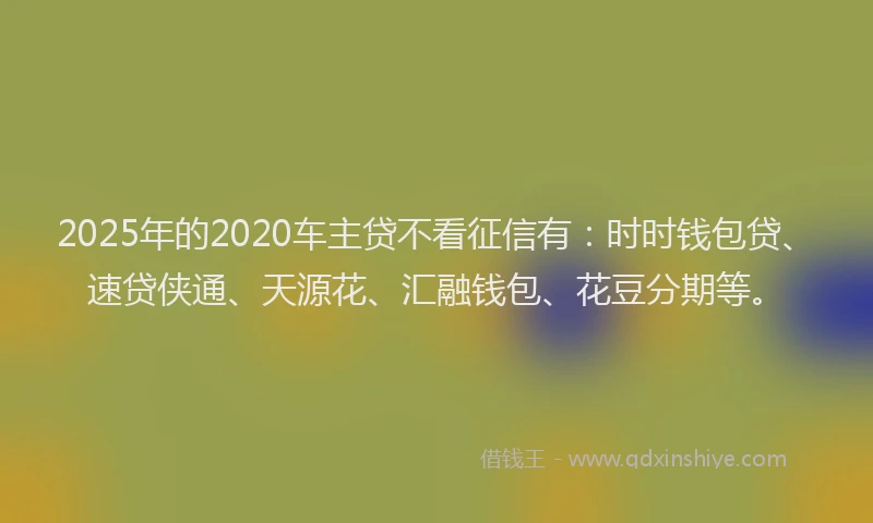 2025年的2020车主贷不看征信有：时时钱包贷、速贷侠通、天源花、汇融钱包、花豆分期等。