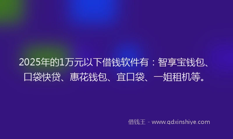 2025年的1万元以下借钱软件有：智享宝钱包、口袋快贷、惠花钱包、宜口袋、一姐租机等。