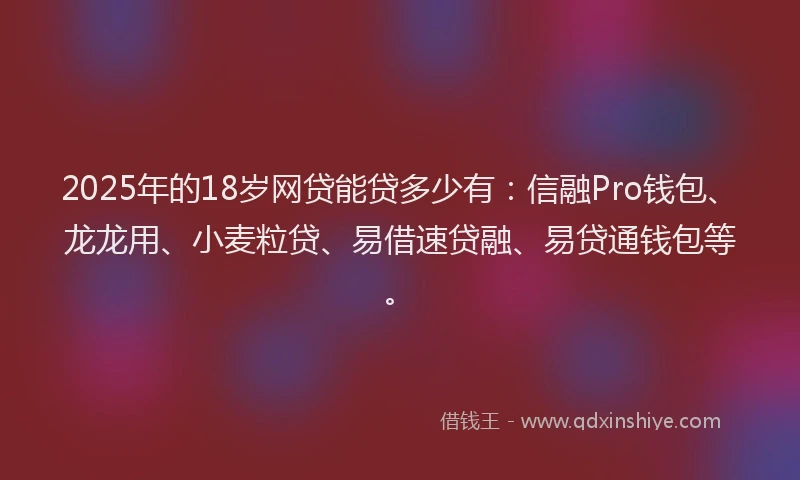 2025年的18岁网贷能贷多少有：信融Pro钱包、龙龙用、小麦粒贷、易借速贷融、易贷通钱包等。
