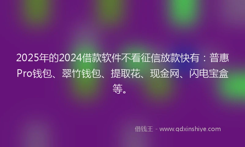 2025年的2024借款软件不看征信放款快有：普惠Pro钱包、翠竹钱包、提取花、现金网、闪电宝盒等。