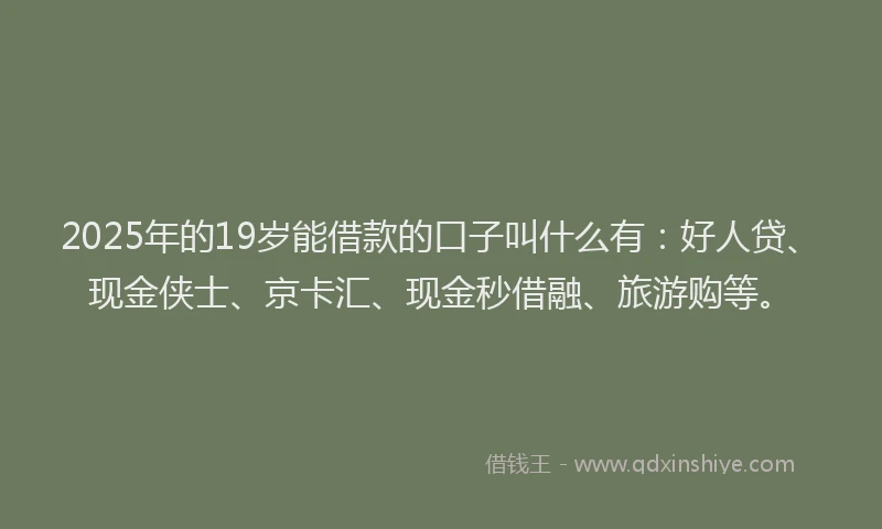 2025年的19岁能借款的口子叫什么有：好人贷、现金侠士、京卡汇、现金秒借融、旅游购等。