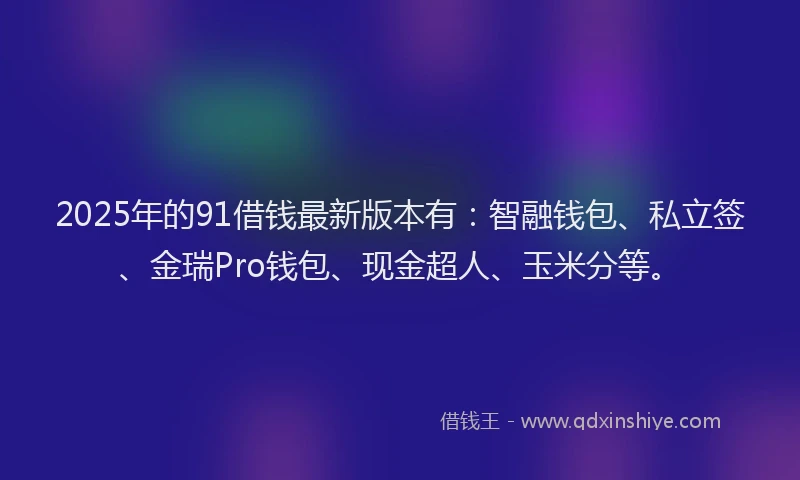 2025年的91借钱最新版本有：智融钱包、私立签、金瑞Pro钱包、现金超人、玉米分等。