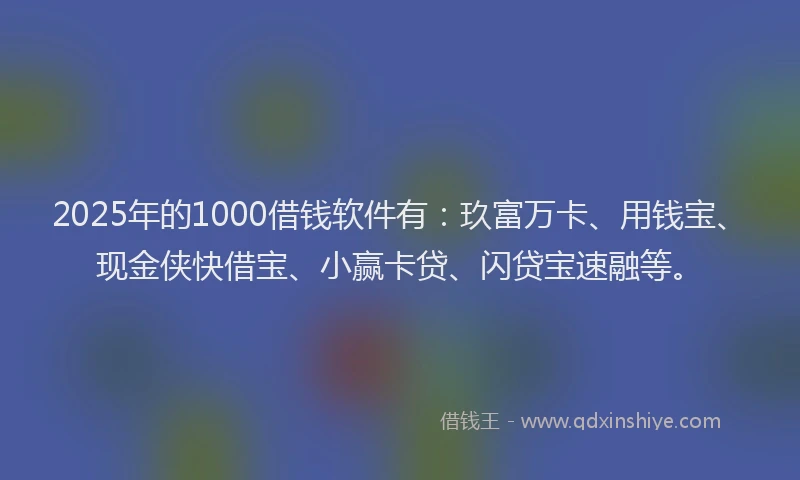 2025年的1000借钱软件有：玖富万卡、用钱宝、现金侠快借宝、小赢卡贷、闪贷宝速融等。