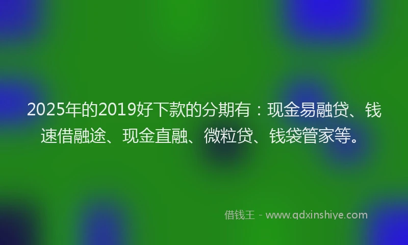 2025年的2019好下款的分期有：现金易融贷、钱速借融途、现金直融、微粒贷、钱袋管家等。
