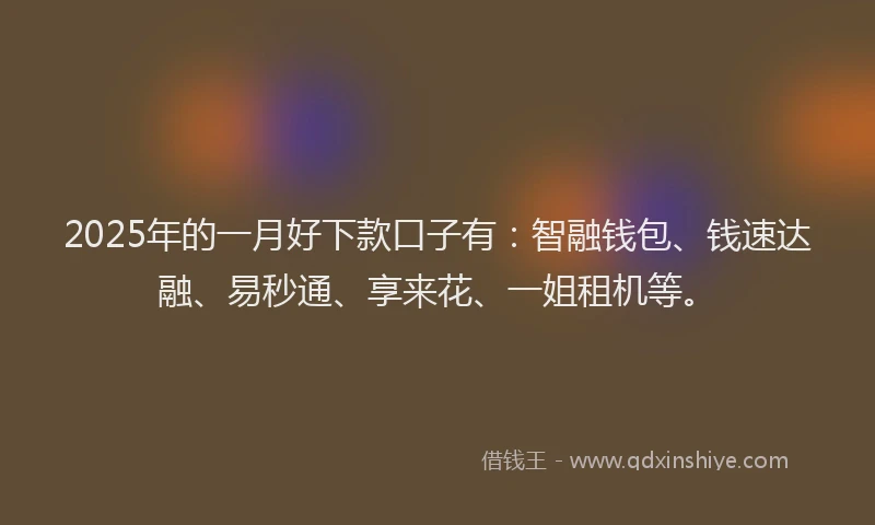 2025年的一月好下款口子有：智融钱包、钱速达融、易秒通、享来花、一姐租机等。