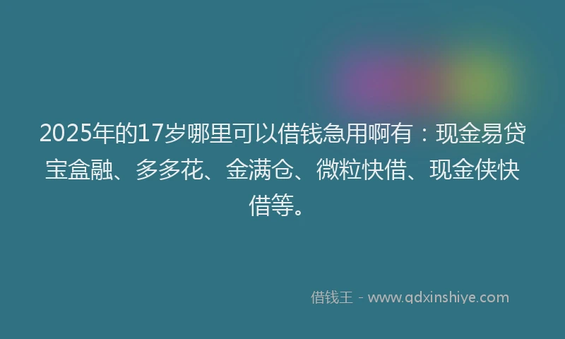 2025年的17岁哪里可以借钱急用啊有：现金易贷宝盒融、多多花、金满仓、微粒快借、现金侠快借等。