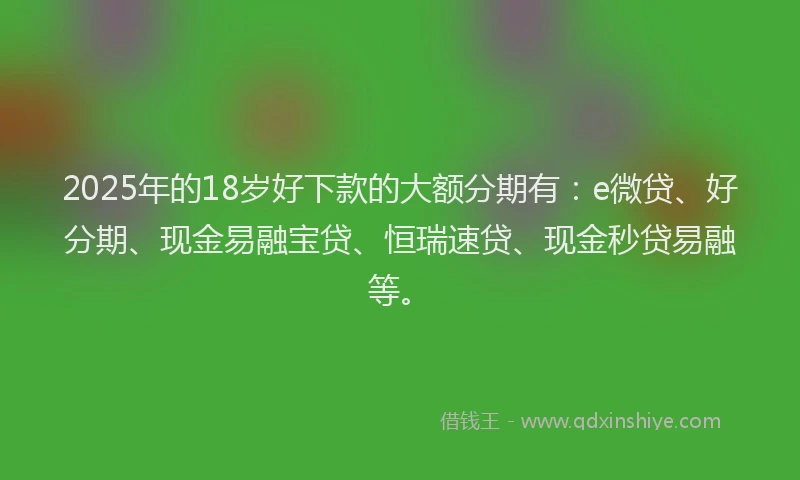 2025年的18岁好下款的大额分期有：e微贷、好分期、现金易融宝贷、恒瑞速贷、现金秒贷易融等。