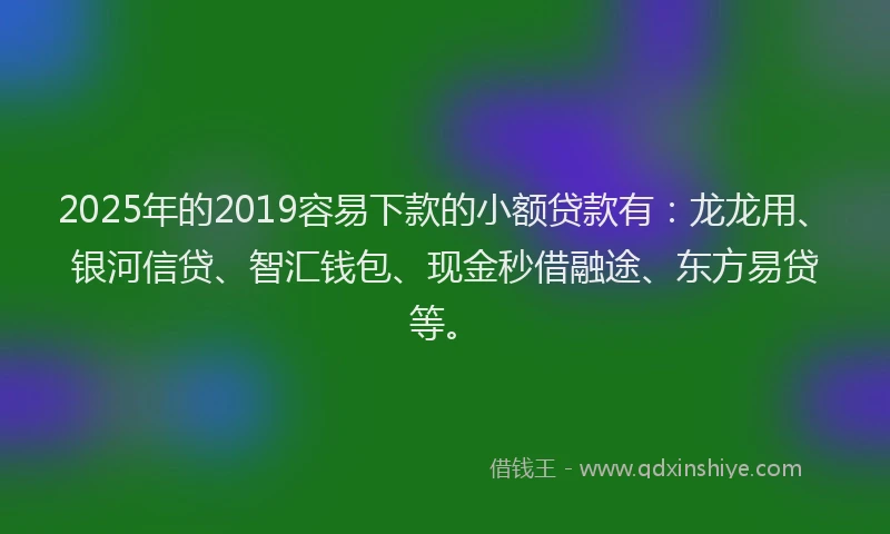 2025年的2019容易下款的小额贷款有：龙龙用、银河信贷、智汇钱包、现金秒借融途、东方易贷等。