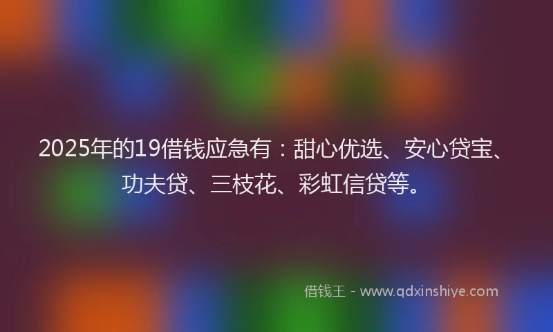2025年的19借钱应急有：甜心优选、安心贷宝、功夫贷、三枝花、彩虹信贷等。