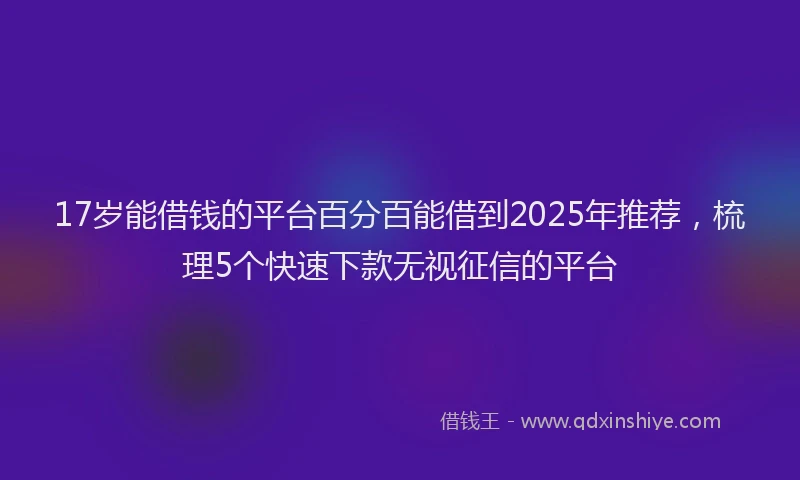 17岁能借钱的平台百分百能借到2025年推荐，梳理5个快速下款无视征信的平台