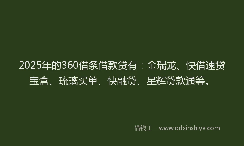 2025年的360借条借款贷有：金瑞龙、快借速贷宝盒、琉璃买单、快融贷、星辉贷款通等。