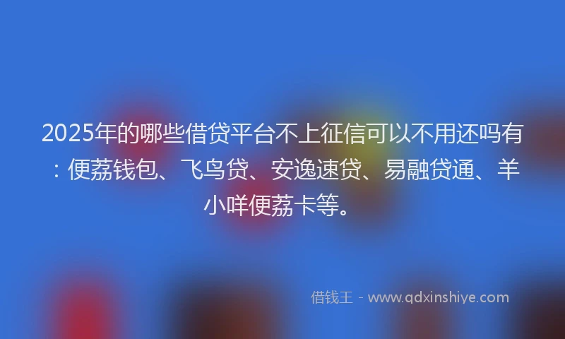 2025年的哪些借贷平台不上征信可以不用还吗有：便荔钱包、飞鸟贷、安逸速贷、易融贷通、羊小咩便荔卡等。