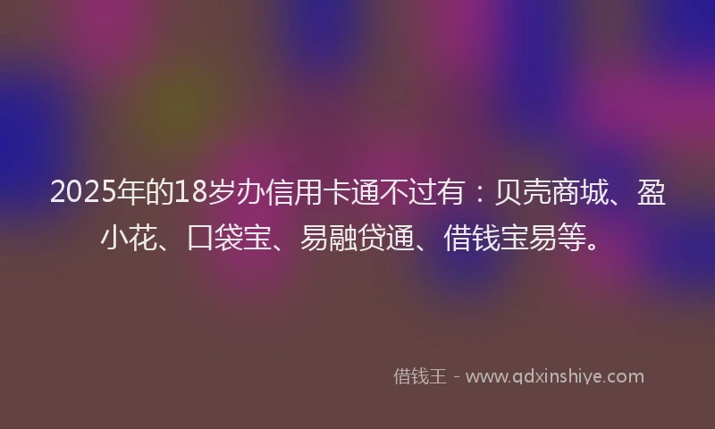 2025年的18岁办信用卡通不过有：贝壳商城、盈小花、口袋宝、易融贷通、借钱宝易等。