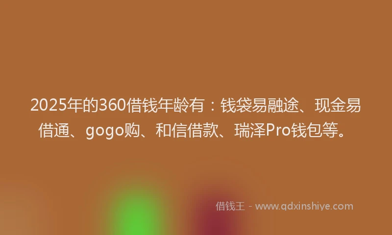 2025年的360借钱年龄有：钱袋易融途、现金易借通、gogo购、和信借款、瑞泽Pro钱包等。
