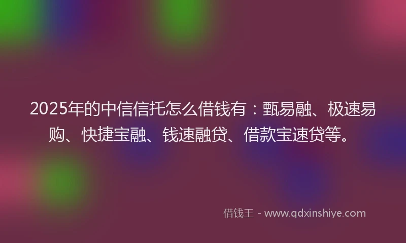 2025年的中信信托怎么借钱有：甄易融、极速易购、快捷宝融、钱速融贷、借款宝速贷等。