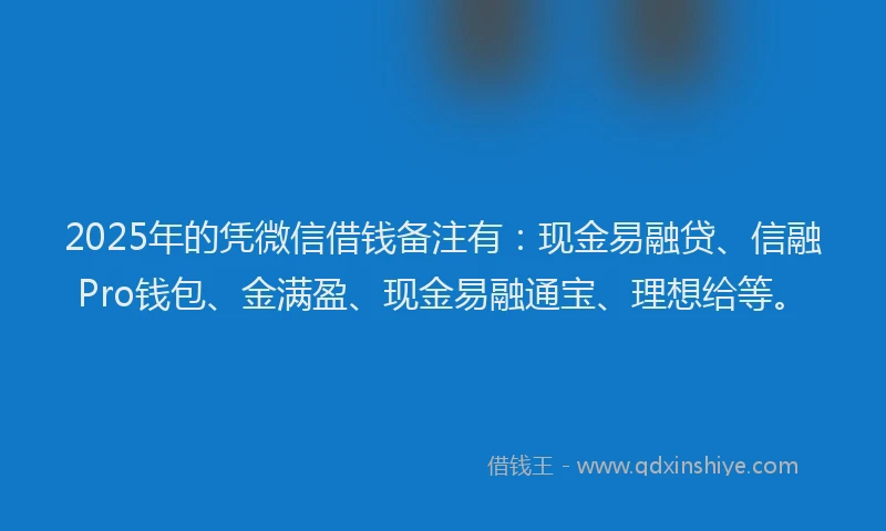 2025年的凭微信借钱备注有：现金易融贷、信融Pro钱包、金满盈、现金易融通宝、理想给等。