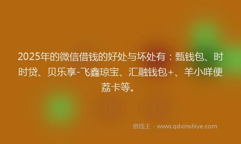 2025年的微信借钱的好处与坏处有：甄钱包、时时贷、贝乐享-飞鑫琼宝、汇融钱包+、羊小咩便荔卡等。