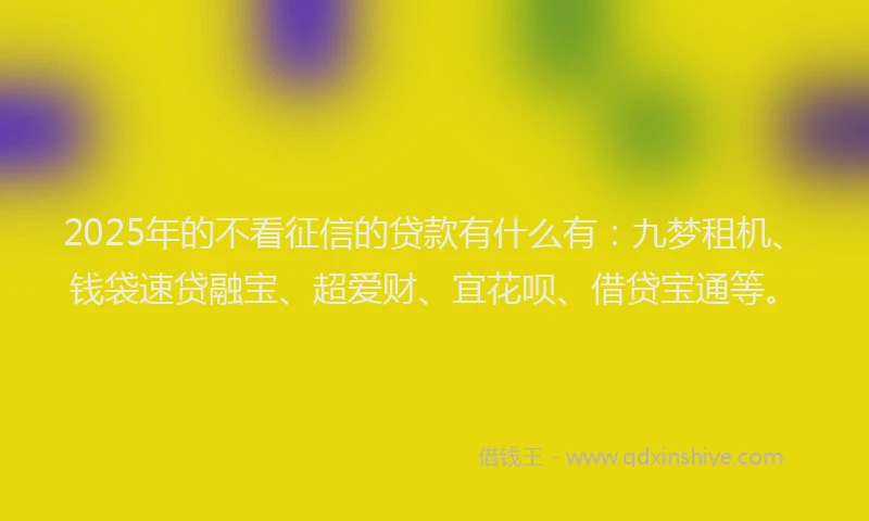 2025年的不看征信的贷款有什么有：九梦租机、钱袋速贷融宝、超爱财、宜花呗、借贷宝通等。