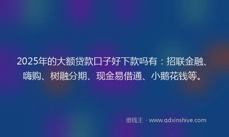 2025年的大额贷款口子好下款吗有：招联金融、嗨购、树融分期、现金易借通、小鹅花钱等。