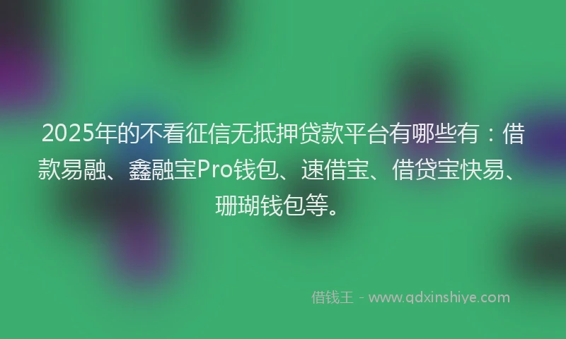 2025年的不看征信无抵押贷款平台有哪些有：借款易融、鑫融宝Pro钱包、速借宝、借贷宝快易、珊瑚钱包等。