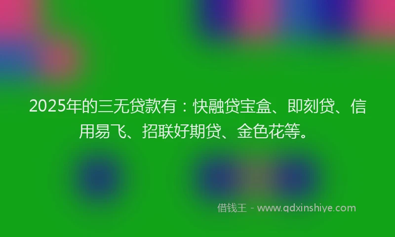 2025年的三无贷款有：快融贷宝盒、即刻贷、信用易飞、招联好期贷、金色花等。