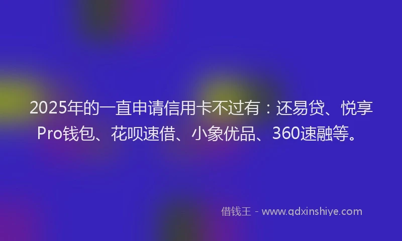 2025年的一直申请信用卡不过有：还易贷、悦享Pro钱包、花呗速借、小象优品、360速融等。