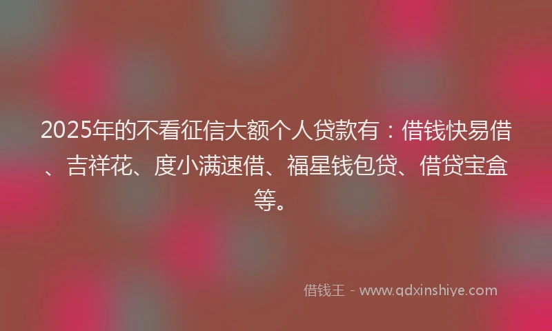 2025年的不看征信大额个人贷款有：借钱快易借、吉祥花、度小满速借、福星钱包贷、借贷宝盒等。