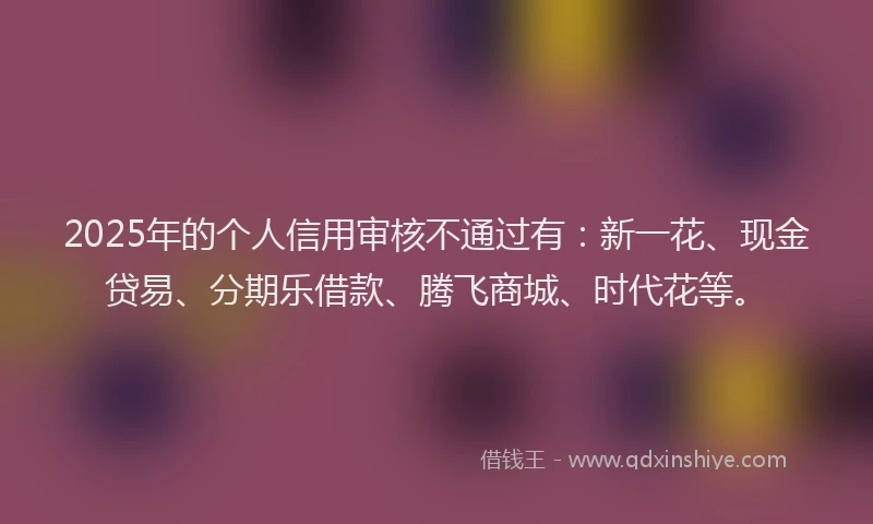 2025年的个人信用审核不通过有：新一花、现金贷易、分期乐借款、腾飞商城、时代花等。