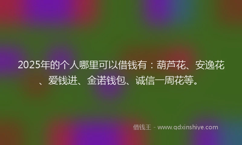 2025年的个人哪里可以借钱有：葫芦花、安逸花、爱钱进、金诺钱包、诚信一周花等。