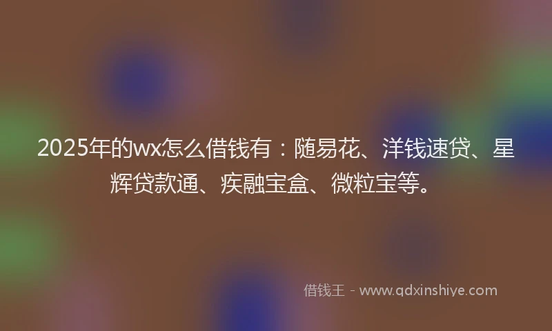 2025年的wx怎么借钱有：随易花、洋钱速贷、星辉贷款通、疾融宝盒、微粒宝等。