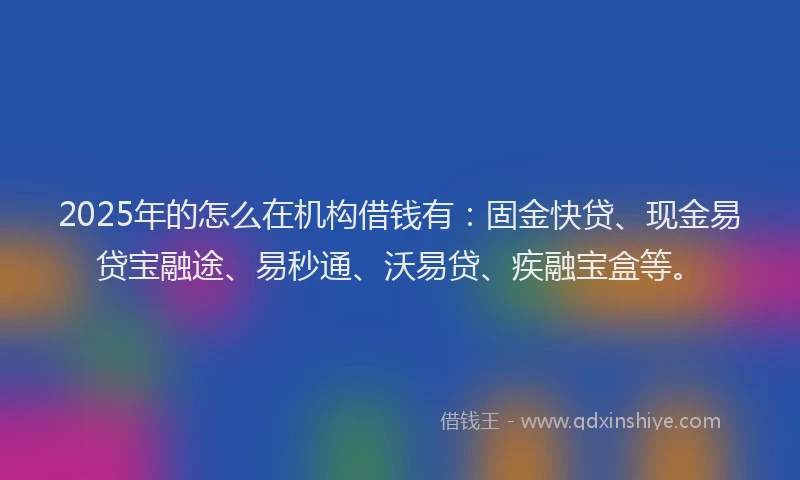 2025年的怎么在机构借钱有：固金快贷、现金易贷宝融途、易秒通、沃易贷、疾融宝盒等。
