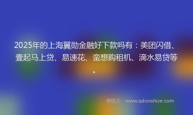 2025年的上海翼勋金融好下款吗有：美团闪借、壹起马上贷、易速花、蛮想购租机、滴水易贷等。