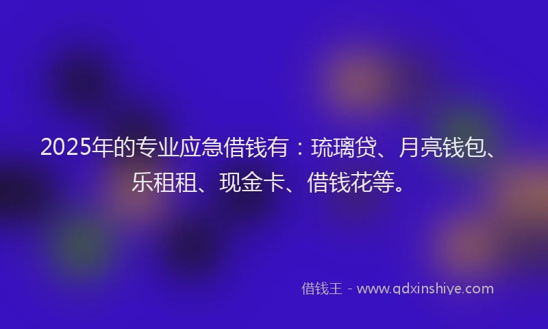 2025年的专业应急借钱有：琉璃贷、月亮钱包、乐租租、现金卡、借钱花等。